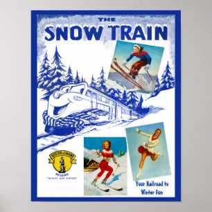 Affiche de voyage de train de neige de chemin de