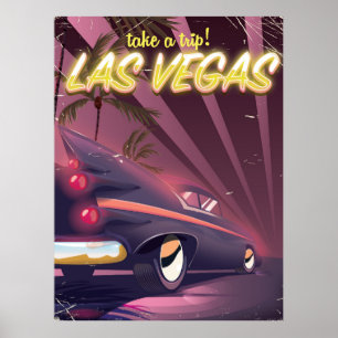 Affiche de voyage de voiture classique de Las Vega