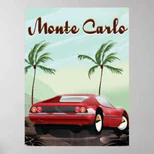 Affiche de voyage de voiture de sport rouge Monte 