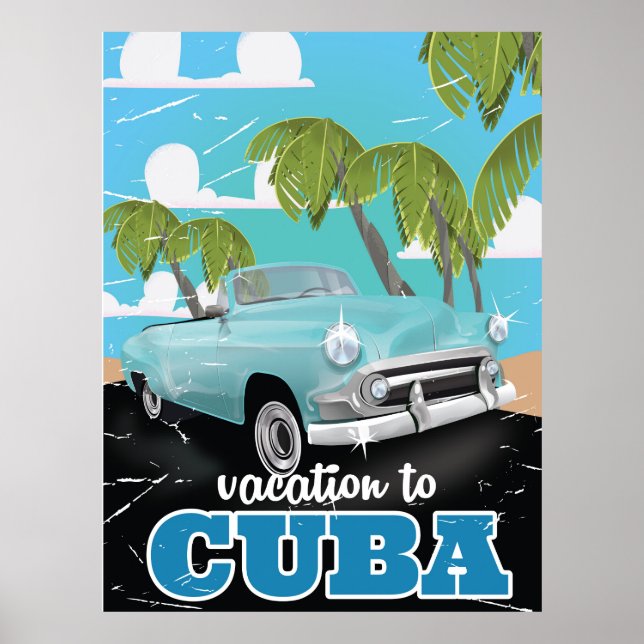 Affiche de voyage de voiture vintage cubaine (Devant)