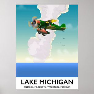 Affiche de voyage de vol sur le lac Michigan