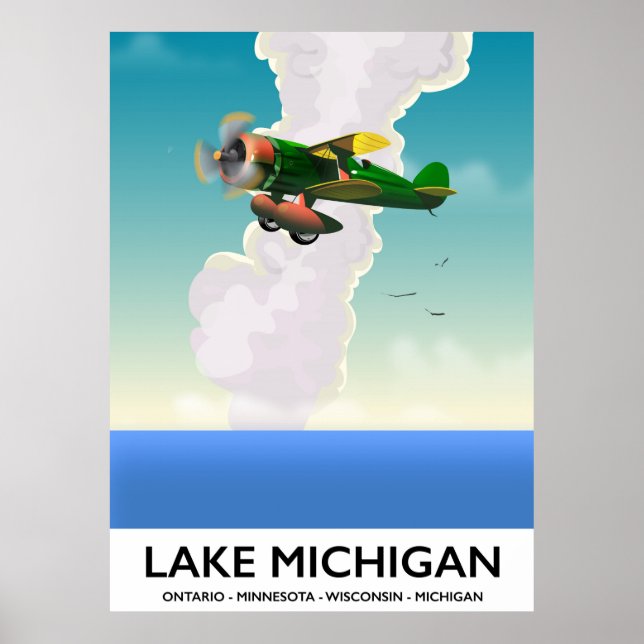 Affiche de voyage de vol sur le lac Michigan (Devant)