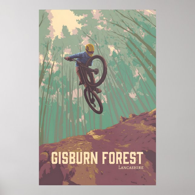 Affiche de voyage de vtt de la forêt de Gisburn (Devant)