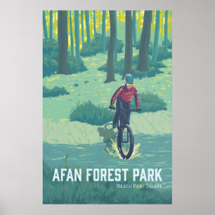 Affiche de voyage de vtt du parc forestier d'Afan