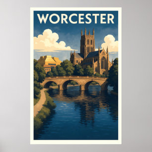 Affiche de voyage de Worcester Royaume-Uni – Mur d