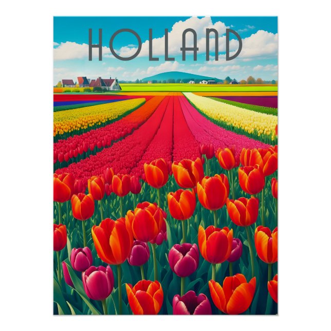 Affiche de voyage des champs de tulipes de Holland (Devant)