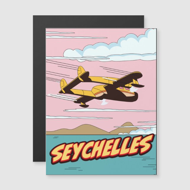 Affiche de voyage dessin animé des Seychelles. (Devant / Derrière)