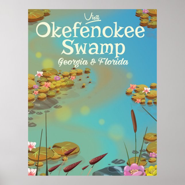 Affiche de voyage dessin animé du marais Okefenoke (Devant)
