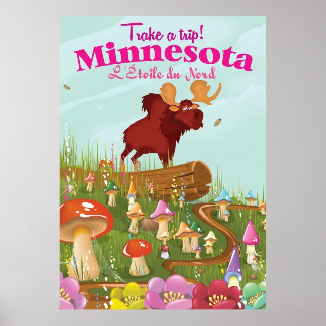Affiche de voyage dessin animé Minnesota (Devant)