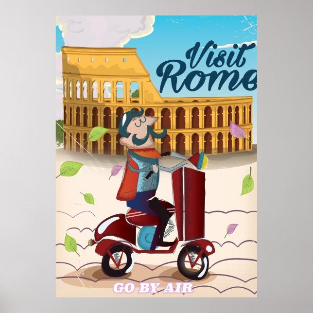 Affiche de voyage dessin animé Visite de Rome (Devant)