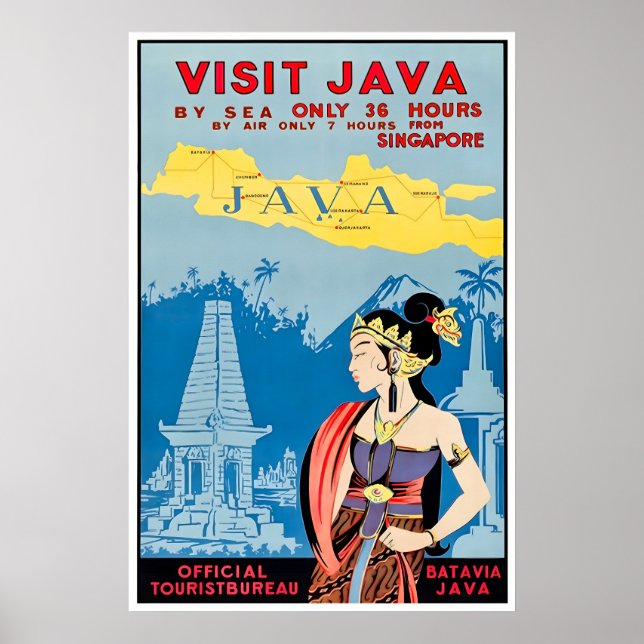 Affiche de voyage d'Indonésie Java Art Visitez Jav (Devant)