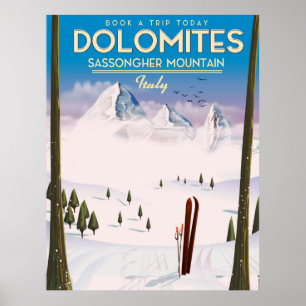 Affiche de voyage Dolomites Mont Sassongher Italie