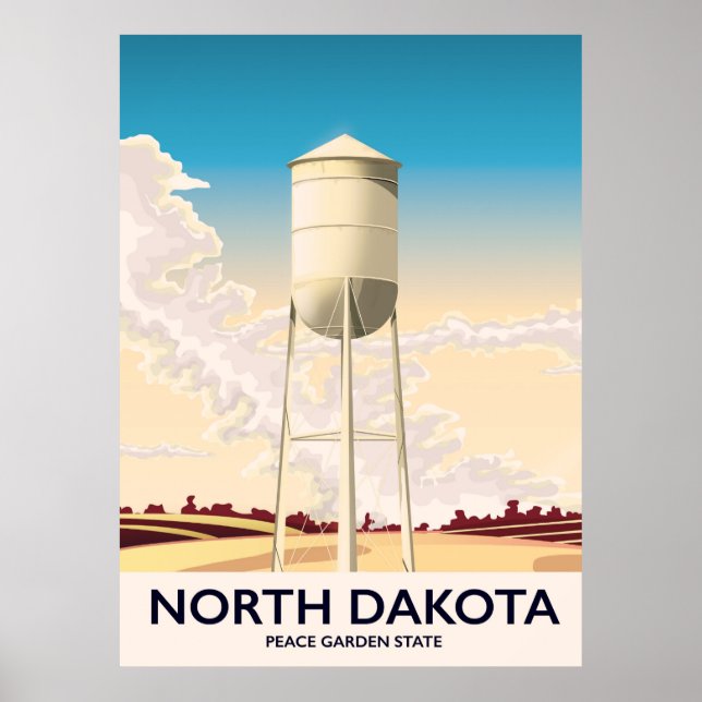 Affiche de voyage du château d'eau du Dakota du No (Devant)
