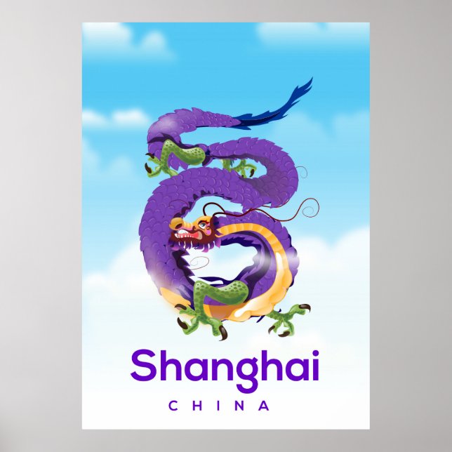 Affiche de voyage du Dragon de Shanghai en Chine (Devant)