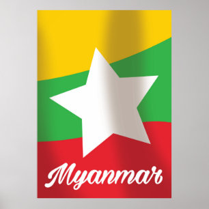Affiche de voyage du drapeau de la Birmanie