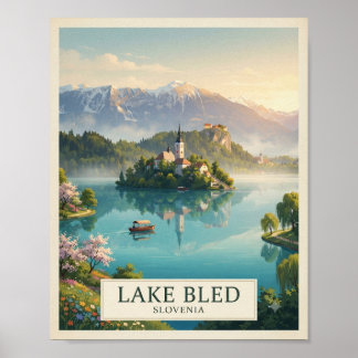 Affiche de voyage du lac Bled Slovénie Vintage