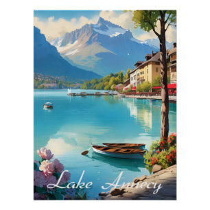 Affiche de voyage du lac d'Annecy France Alpes
