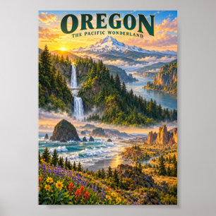 Affiche de voyage du merveilleux pays de l'Oregon