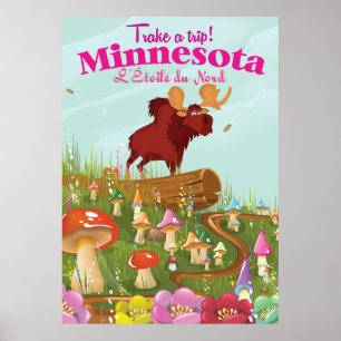 Affiche de voyage du Minnesota Cartoon