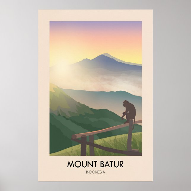 Affiche de voyage du mont Batur à Bali (Devant)