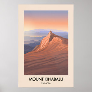 Affiche de voyage du Mont Kinabalu en Malaisie