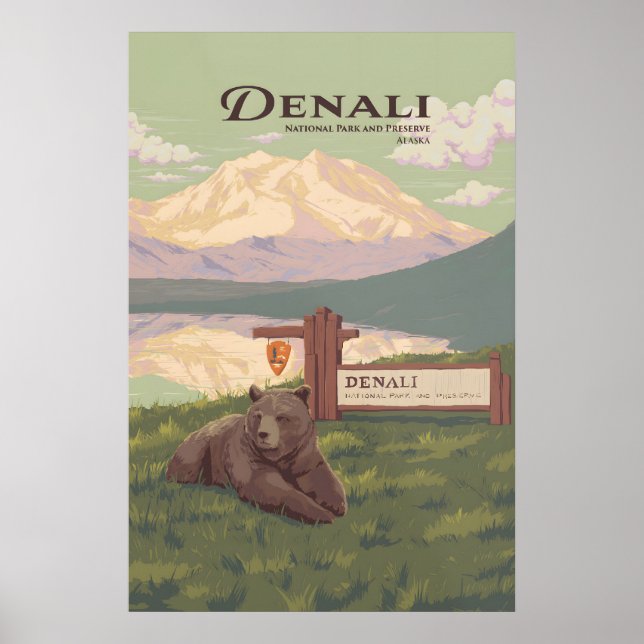 Affiche de voyage du Parc national de Denali (Devant)