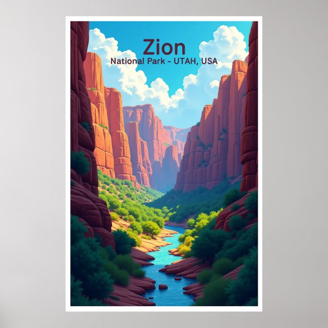 Affiche de voyage du parc national de Zion Utah (Devant)