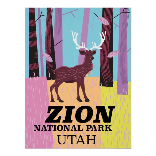 Affiche de voyage du parc national de Zion Utah. (Devant)
