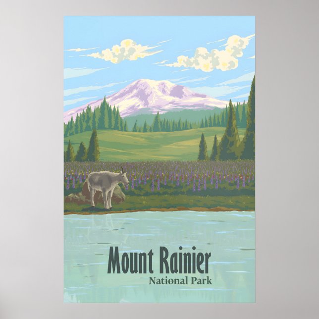 Affiche de voyage du Parc national du mont Rainier (Devant)