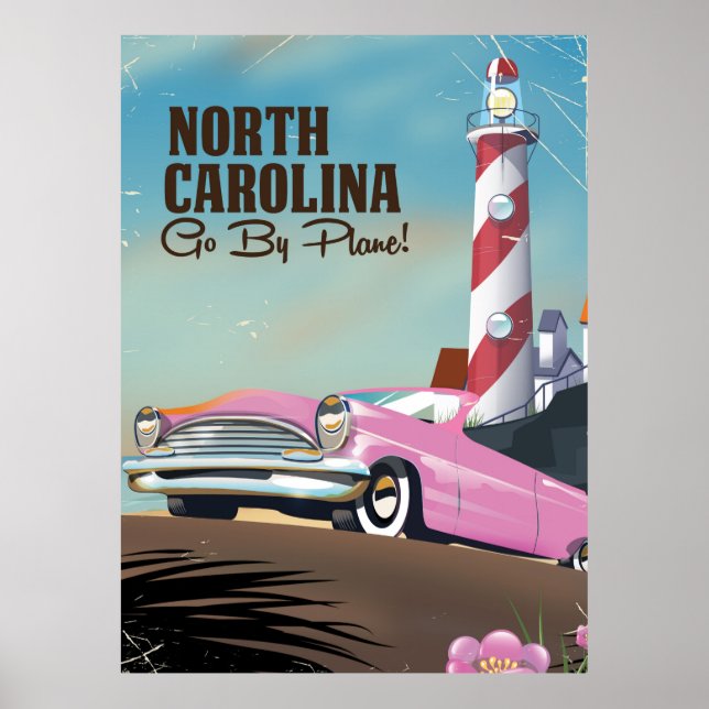 Affiche de voyage du phare de Caroline du Nord (Devant)