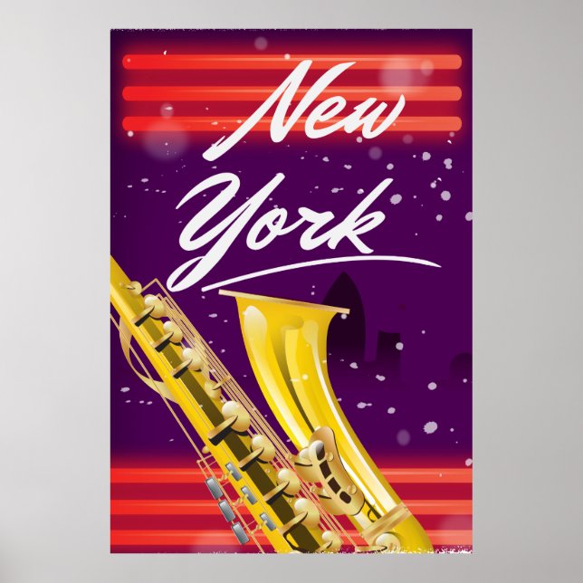 Affiche de voyage du saxophone de la ville de New  (Devant)