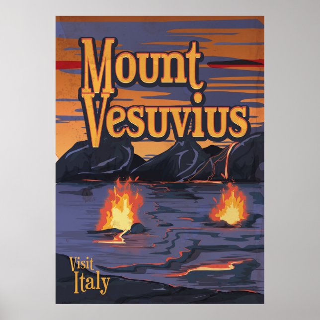 Affiche de voyage du volcan du Vésuve (Devant)
