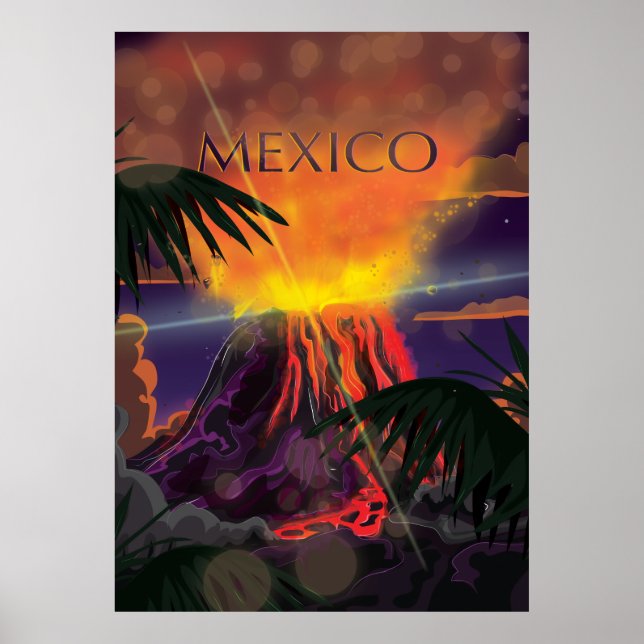 Affiche de voyage du volcan mexicain (Devant)