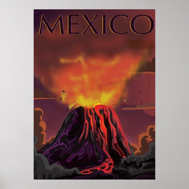 Affiche de voyage du volcan mexicain (Devant)