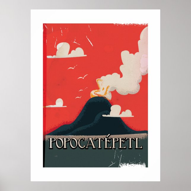 Affiche de voyage du volcan Popocatépetl (Devant)