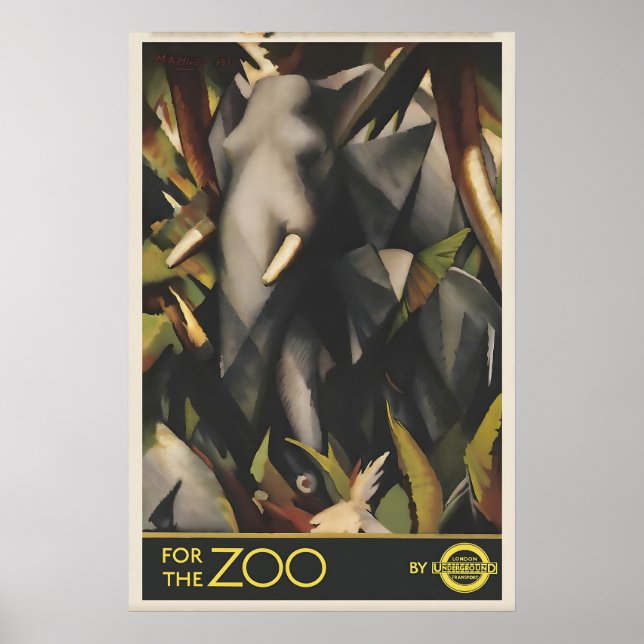 Affiche de voyage éléphant du zoo de Londres vinta (Devant)
