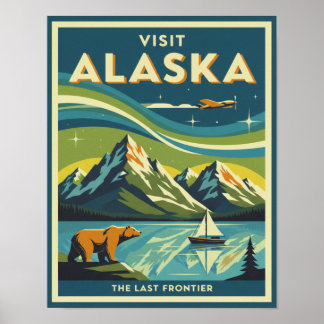 Affiche de voyage en Alaska du milieu du siècle