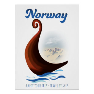 Affiche de voyage en bateau long de Norvège