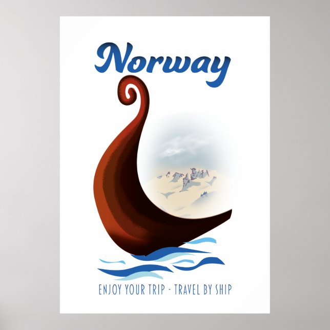 Affiche de voyage en bateau long de Norvège (Devant)