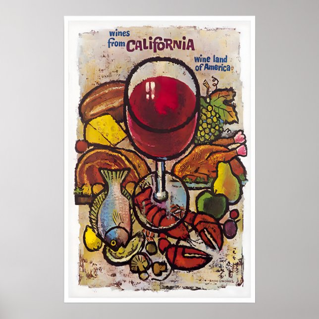 Affiche de voyage en Californie Art Vin Impression (Devant)