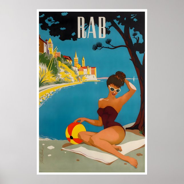 Affiche de voyage en Croatie Île de Rab Art Impres (Devant)