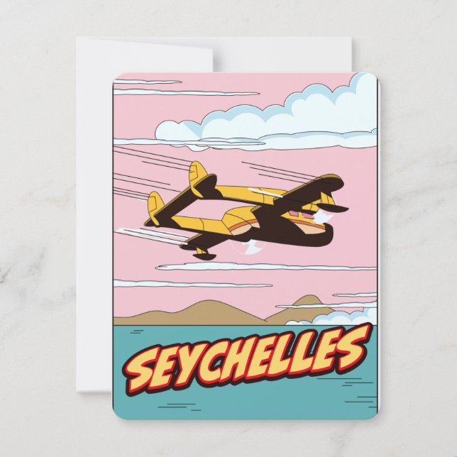 Affiche de voyage en dessin des Seychelles. (Devant)