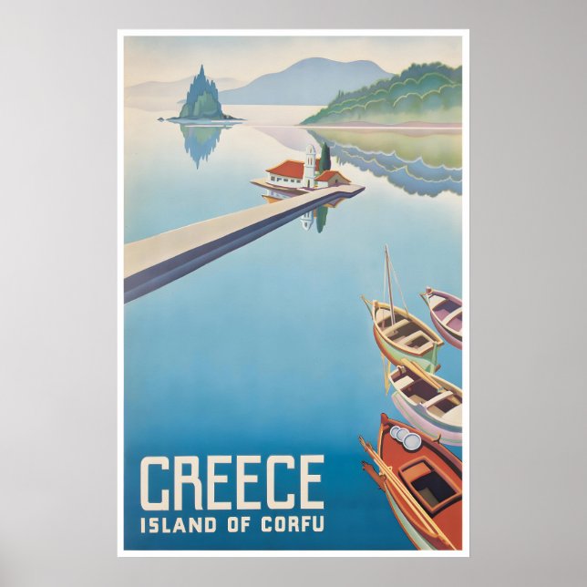 Affiche de voyage en Grèce Corfou Impression d'art (Devant)