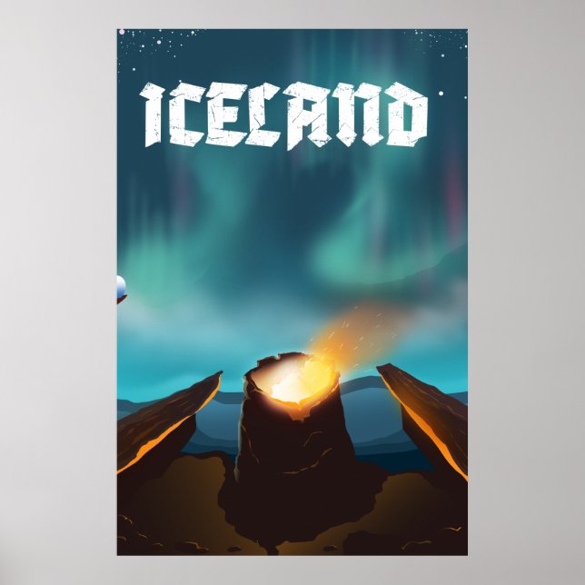Affiche de voyage en Islande aurore boréale (Devant)