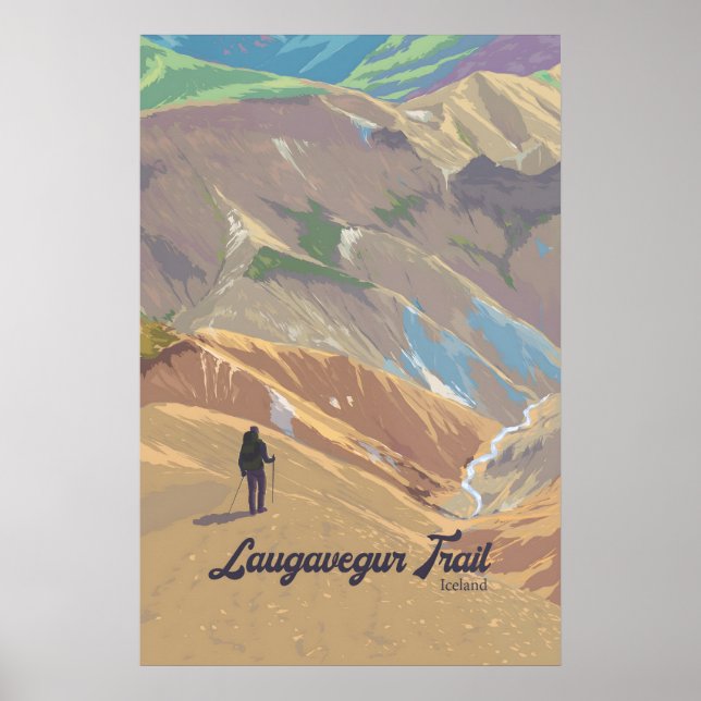 Affiche de voyage en Islande sur le sentier Laugav (Devant)