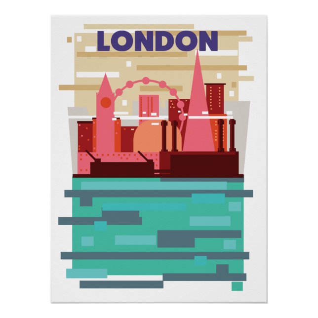 Affiche de voyage en ligne d'horizon à Londres. (Devant)