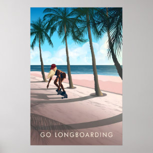 Affiche de voyage en longboard