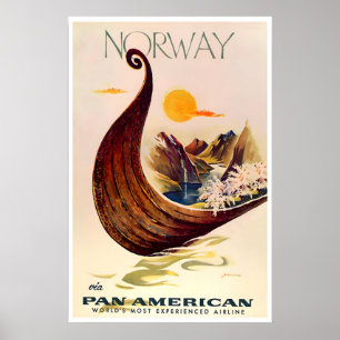 Affiche de voyage en Norvège Art norvégien vintage