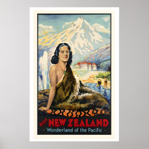 Affiche de voyage en Nouvelle-Zélande - Encadrée N