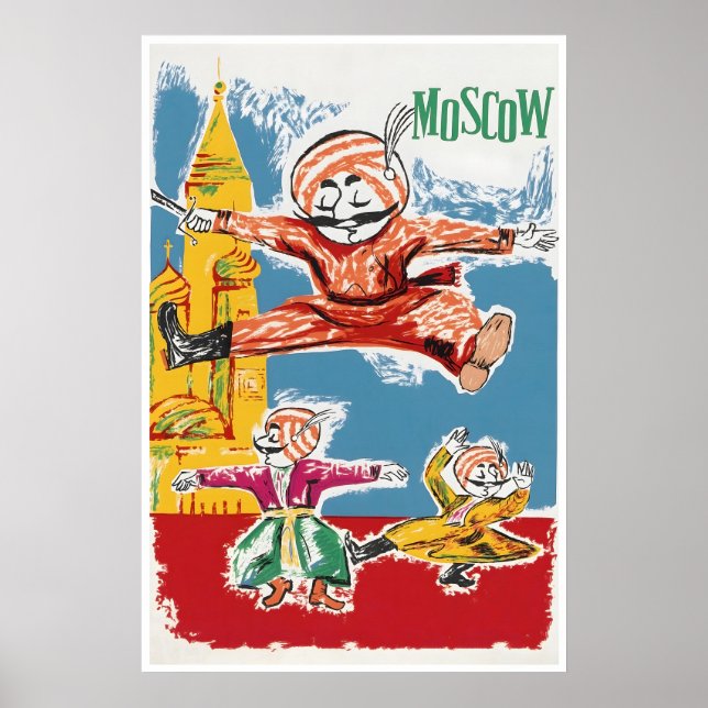 Affiche de voyage en Russie d'art de Moscou danse  (Devant)